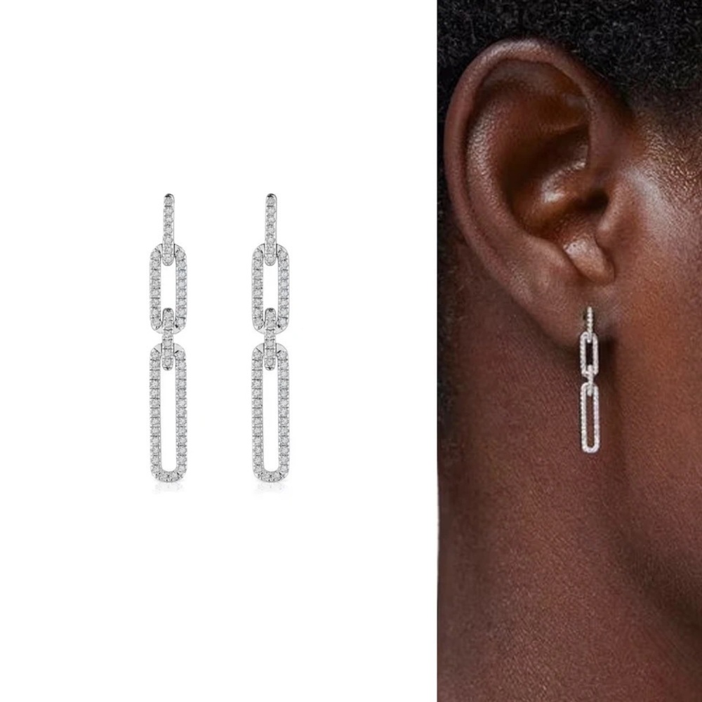 Tous Silver Iced Loops Long Bear Dangle Earrings
